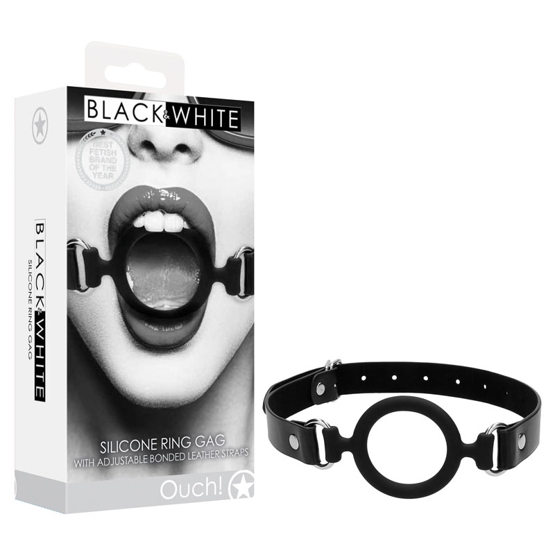 OUCH! BW Silicone Ring Gag with Leather Straps